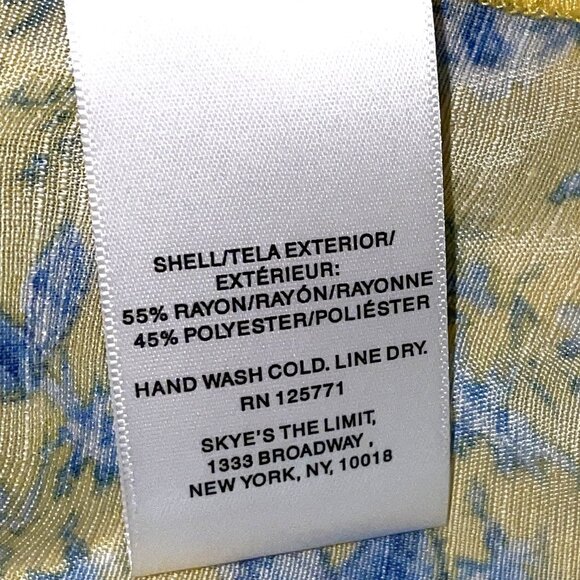 NWT Women's Size Large SKYE's THE LIMIT Yellow with Blue Flowers SS Blouse - Picture 10 of 10